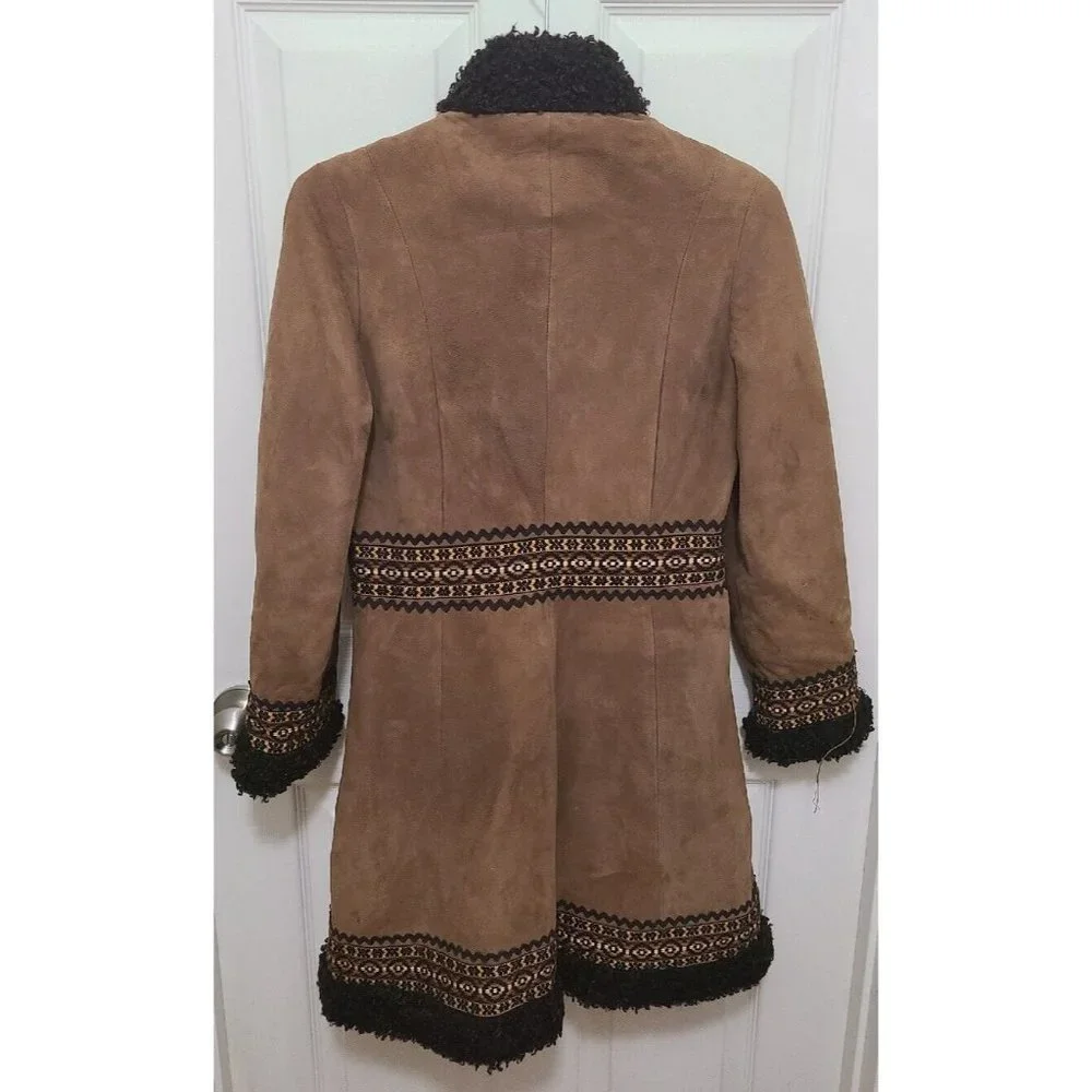 Vtg 70s Breier Of Amsterdam Women's Long Suede Jacket Brown Embroidered Sz Small - Picture 6 of 15